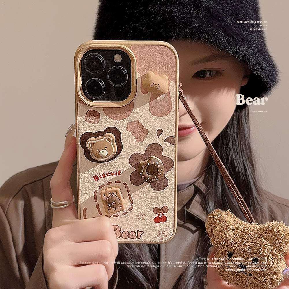 「iPhone多機種対応」立体的なクマ・リンゴ柄・iPhoneケース｜かわいい・プロマックス・ハードタイプ|undefined