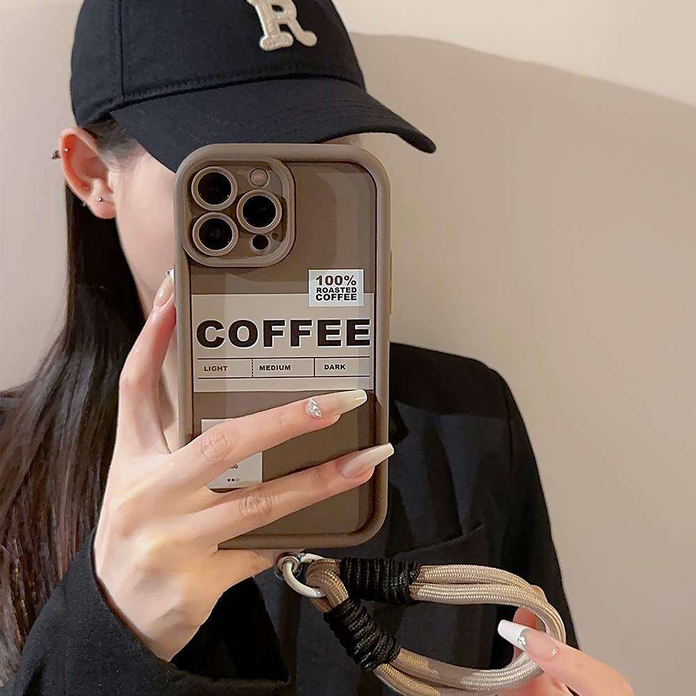 「iPhone多機種対応」 コーヒー英語ラベル・iPhoneケース｜レトロ・ストラップ|undefined