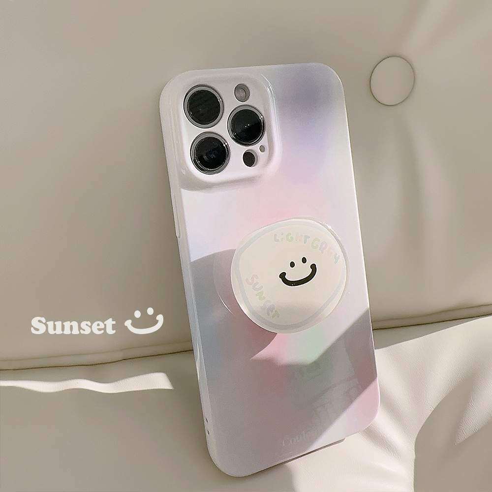 「iPhone多機種対応」スマイルステント付き スマートフォンケース  |　プラスチック・ステント付き・スマイル・マカロン色・静かに|undefined