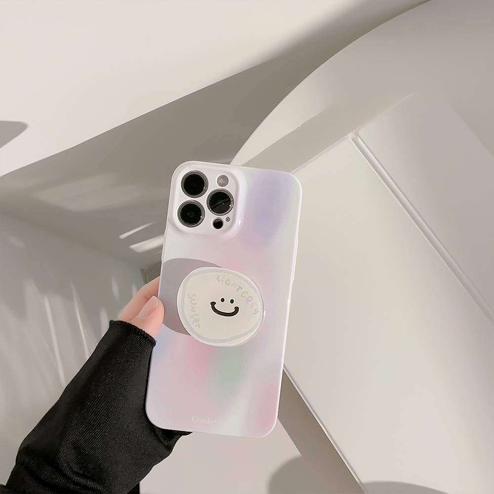 「iPhone多機種対応」スマイルステント付き スマートフォンケース  |　プラスチック・ステント付き・スマイル・マカロン色・静かに|undefined