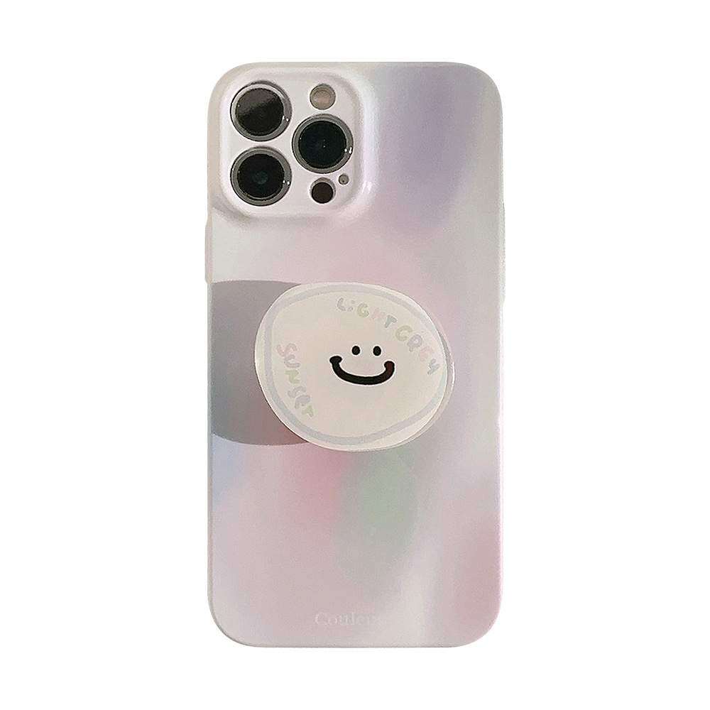 「iPhone多機種対応」スマイルステント付き スマートフォンケース  |　プラスチック・ステント付き・スマイル・マカロン色・静かに|undefined