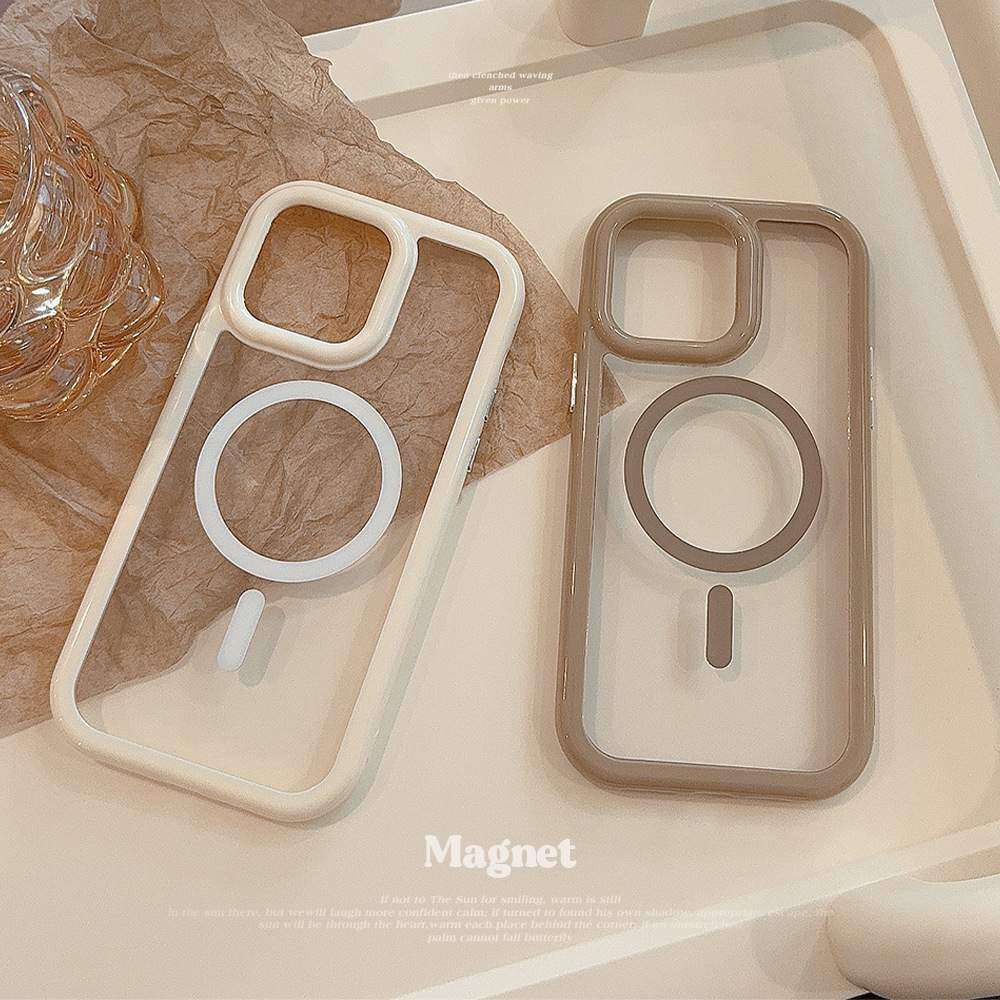 「iPhone多機種対応」Magsafe対応 バンパー 素直 スマホケース ｜ クリーム色・アクリル・ハードタイプ|undefined