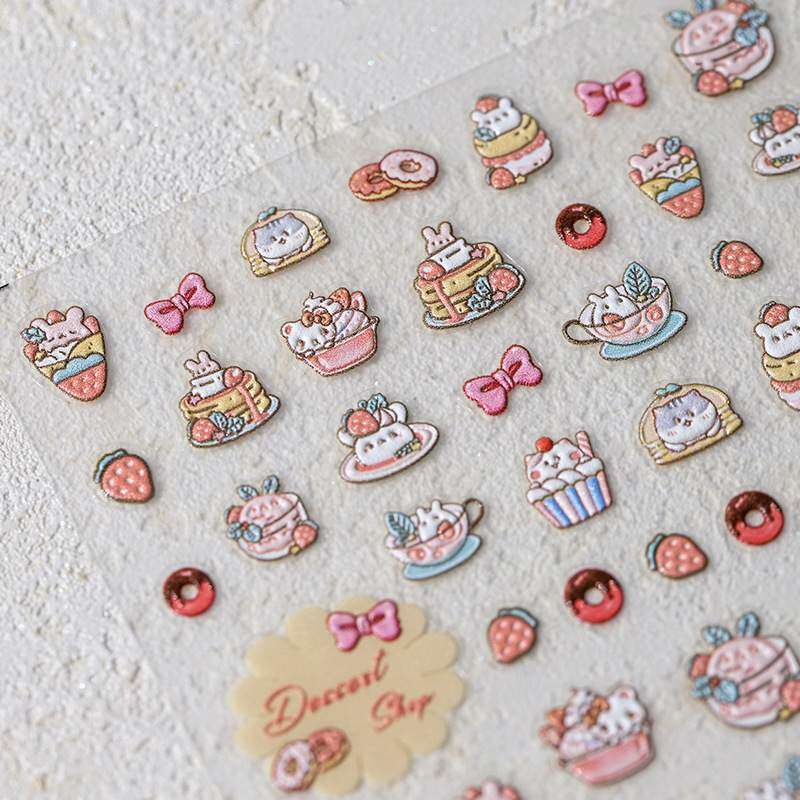 ネイルシール｜ねこ・スイーツ・ドーナツ・可愛い・ネイルアート・ネイルチップ・ピンク・浮き彫り・マット感・シール|undefined