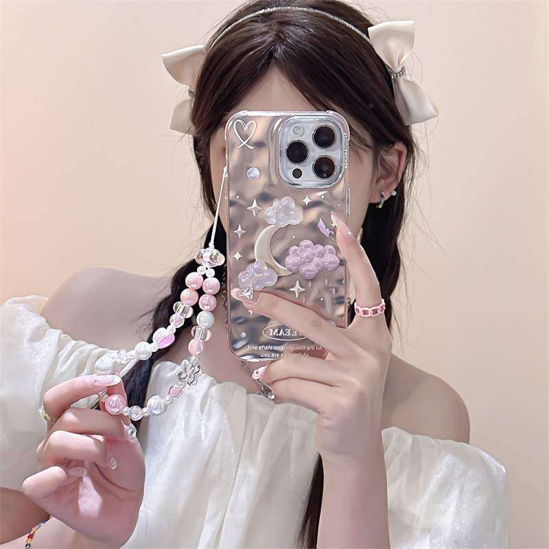iPhoneスマホケース｜月と星・美しい・立体・シルバー・キラキラ・メッキ加工|undefined