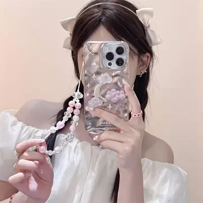 iPhoneスマホケース｜月と星・美しい・立体・シルバー・キラキラ・メッキ加工