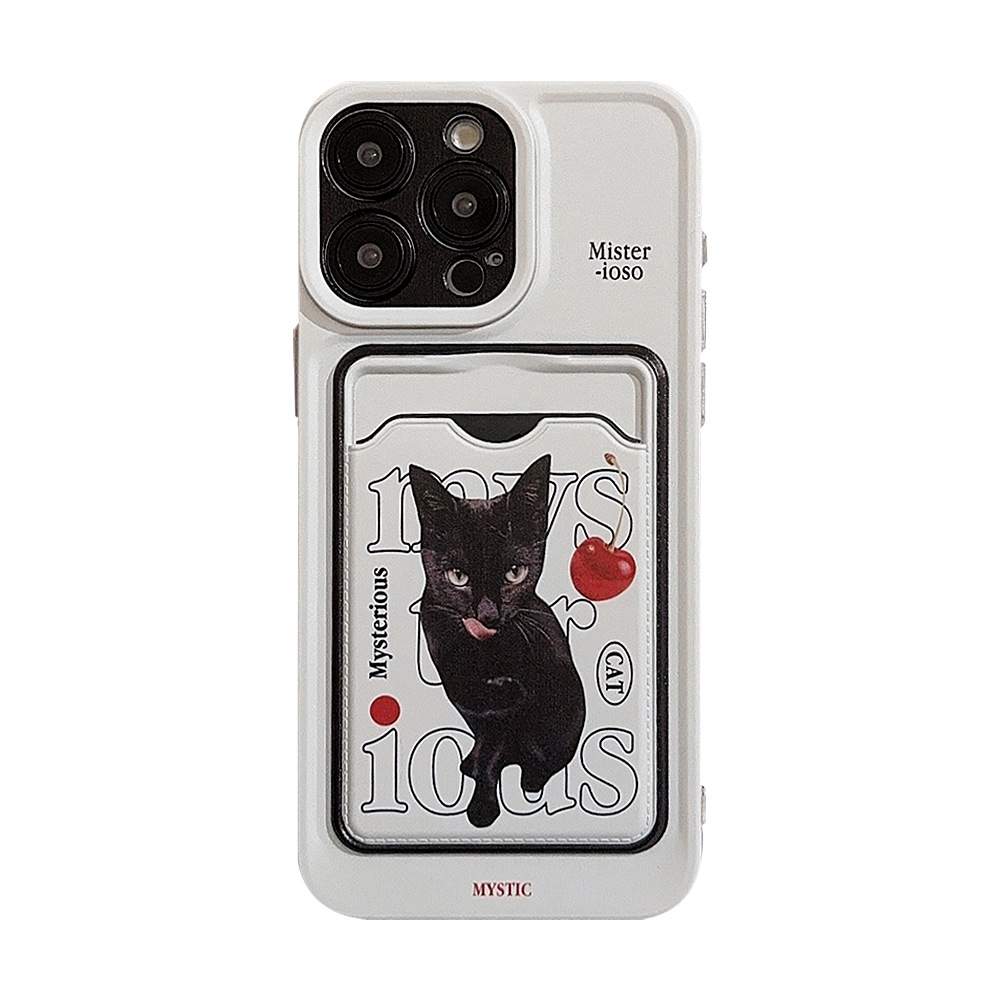 猫柄おもしろアート風iPhoneケース｜カード収納・シリコン製・ソフトタイプ|undefined