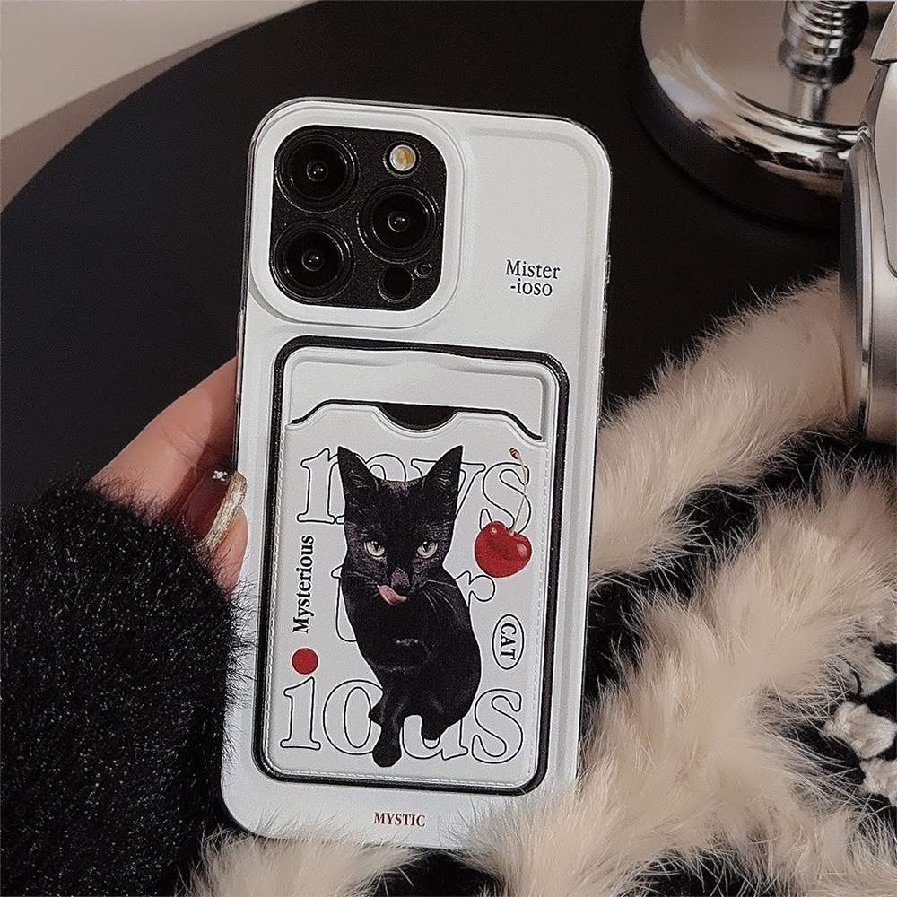 猫柄おもしろアート風iPhoneケース｜カード収納・シリコン製・ソフトタイプ|undefined