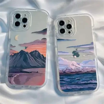 夕日・山・海の奏えiPhoneケース｜クリア・ソフトタイプ・雪山　iPhone15/iPhone14/iPhone13/iPhone12