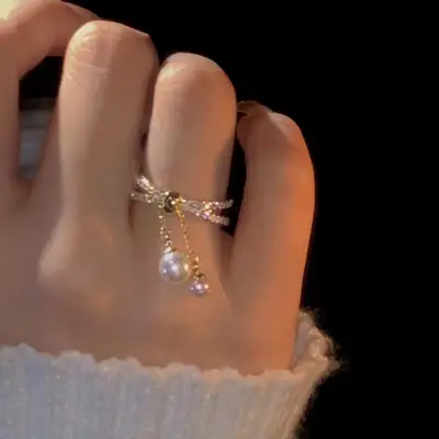 指輪｜人工真珠・女性・バロック・個性的・ファッション・タッセル・メッキ・ジルコン・二重・指輪・リング・手飾り