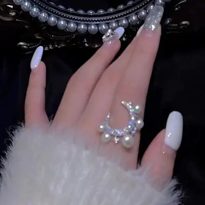 指輪｜ジルコン・ファッション・個性的・クリエイティブ・魅力的・星月・人工真珠・人差し指リング・手飾り