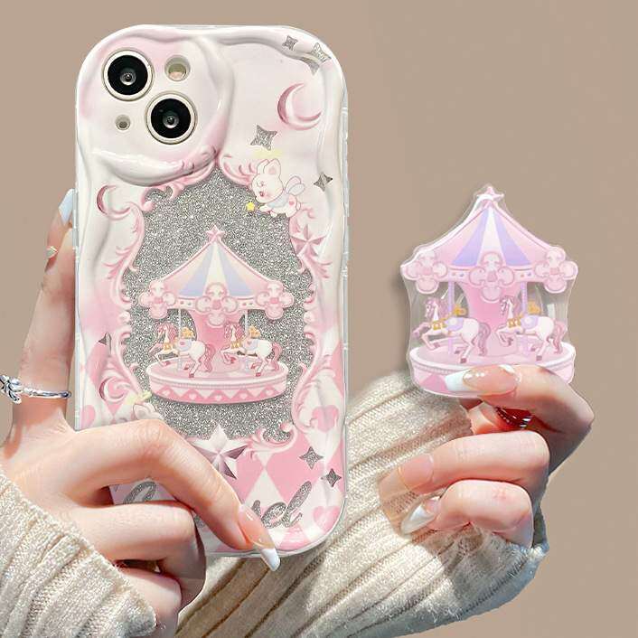 【スマホグリップ付き】透明・木馬・可愛い・iPhoneケース｜スタンド・チェーン付き・iPhone 15/14/13/12/11/SE|undefined