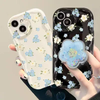 【スマホグリップ付き】小花柄スタンド・iPhoneケース｜シリコン製・耐衝撃・iPhone 15/14/13/12/11