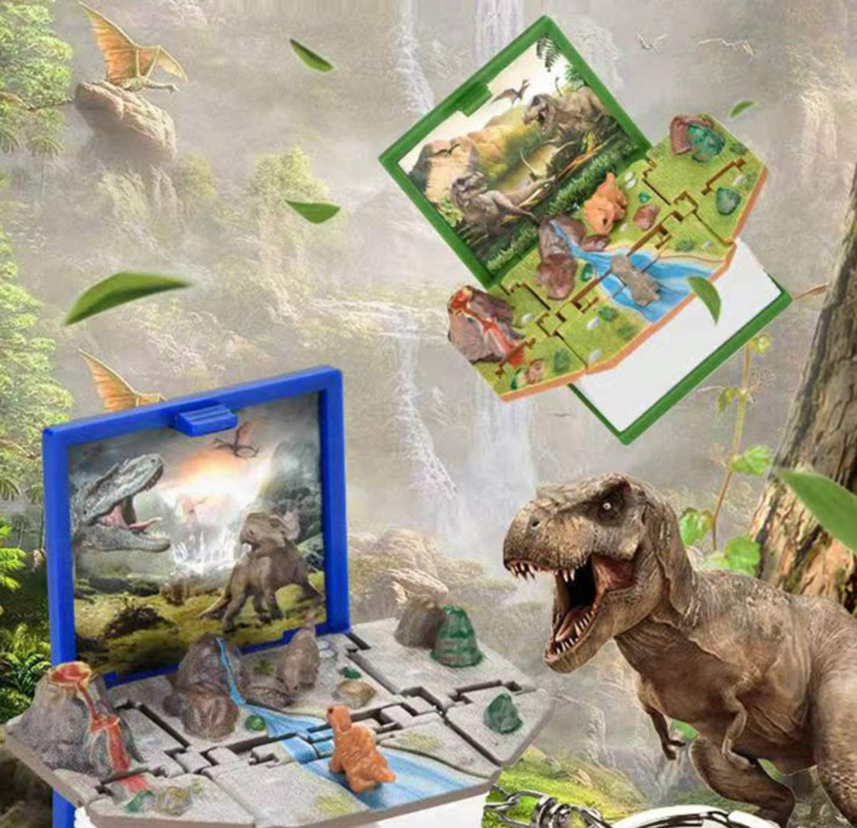 3D折り畳みキーホルダー│リアルに再現された恐竜の世界！おもしろいおもちゃ、子供のプレゼントに最適♪