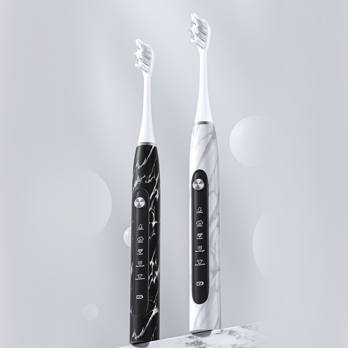 大理石柄の電動歯ブラシ｜毎分最大約38000～42000回転の安定したハイパフォーマンス！IPX7級の防水対応。大理石模様で歯磨きをオシャレに楽しく