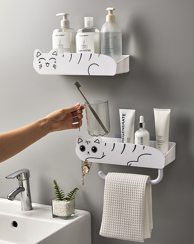 お風呂ラック│多機能式物置棚・お風呂収納・シンプルかつ実用的・猫・2個セット
