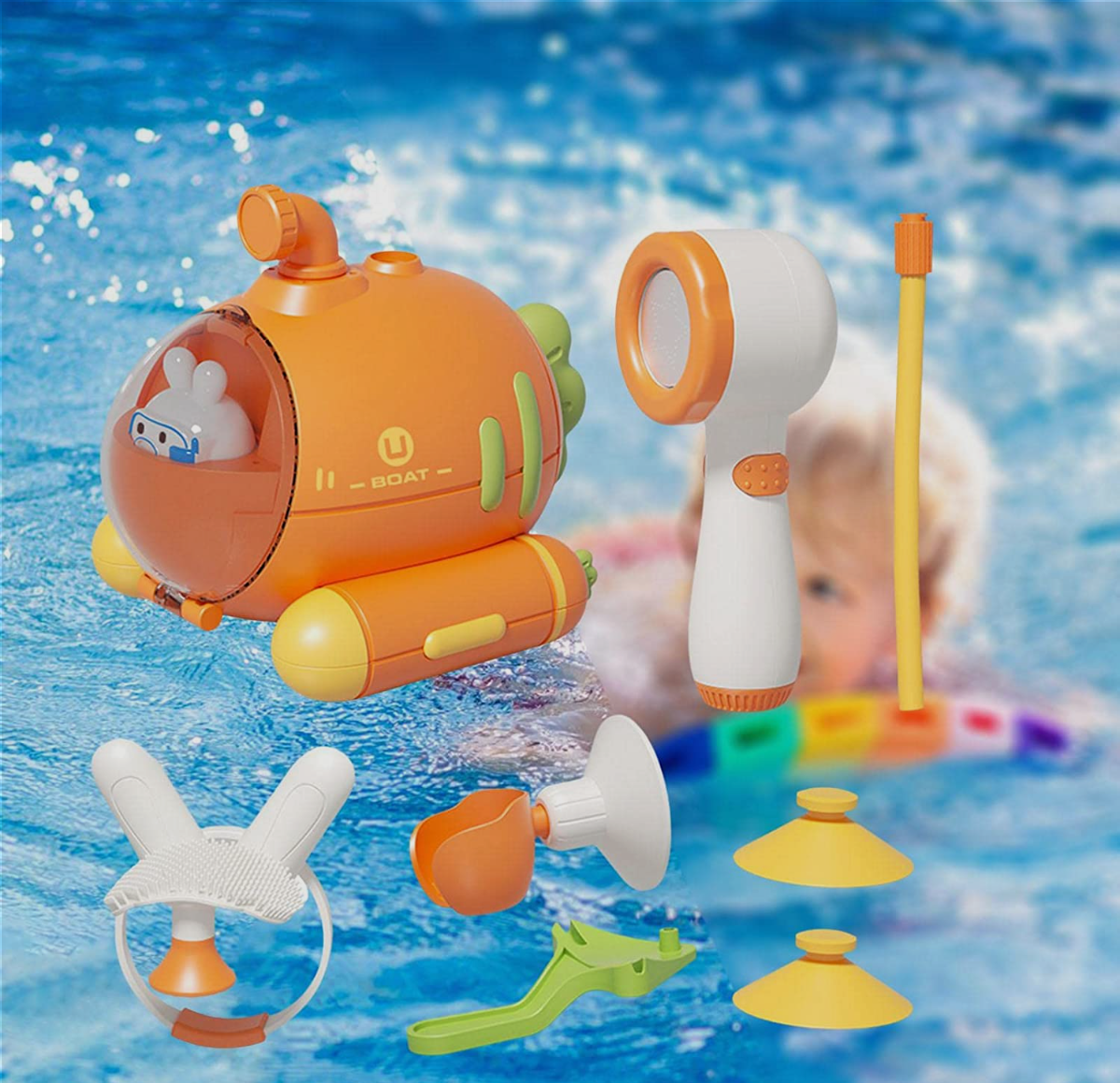 『人気お風呂おもちゃ』お風呂 おもちゃ ニンジン潜水艦｜壁に落ちずにしっかりと吸着できる吸盤付き·超強い防水·柔軟シリコンブラシ·シャワーヘッド