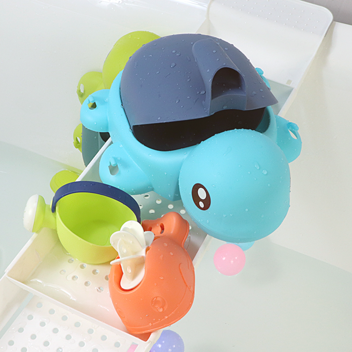 『お風呂おもちゃX砂遊びおもちゃ』カメのお風呂おもちゃセット｜おもちゃだけでなく、浴室用収納にもピッタリ！|undefined