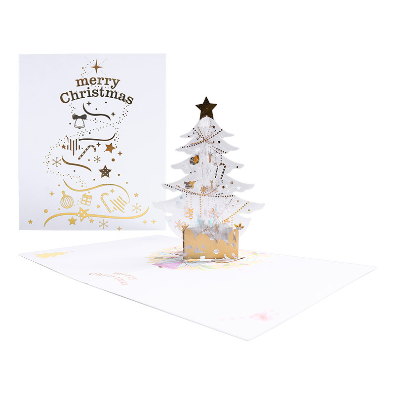 『ポップアップカード』クリスマスの立体白ツリー｜封筒付き、オーナメントとしても綺麗|undefined