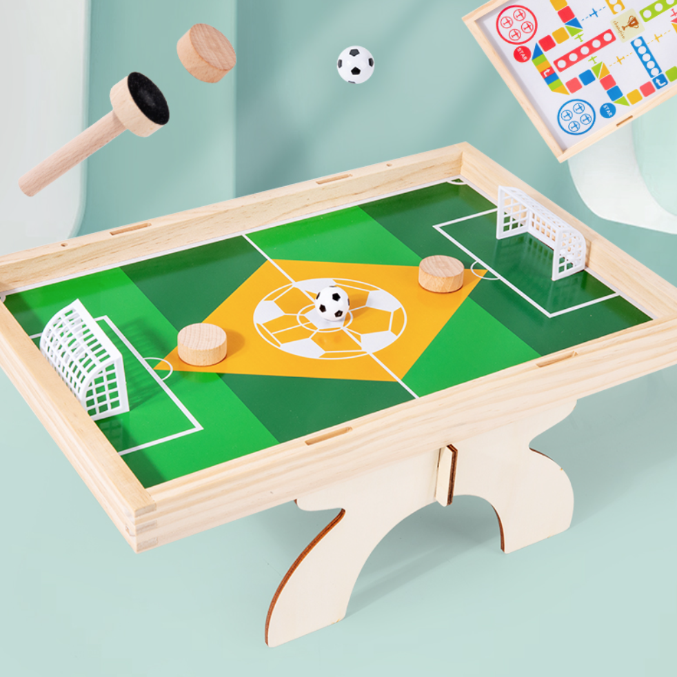 2in1テーブルゲーム サッカーとフライングチェス｜高品質の木材で作った 親と子供のためテーブルゲーム！