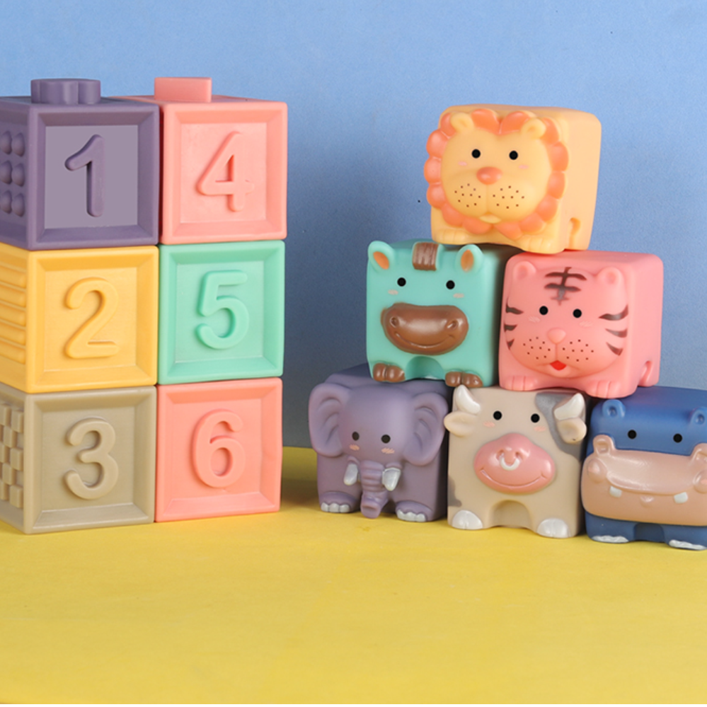 動物の柔らかい浮彫りのあるソフトブロック・大粒・3-6ヶ月の赤ちゃん・幼児の早期教育・知育玩具・積み木|undefined