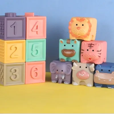動物の柔らかい浮彫りのあるソフトブロック・大粒・3-6ヶ月の赤ちゃん・幼児の早期教育・知育玩具・積み木