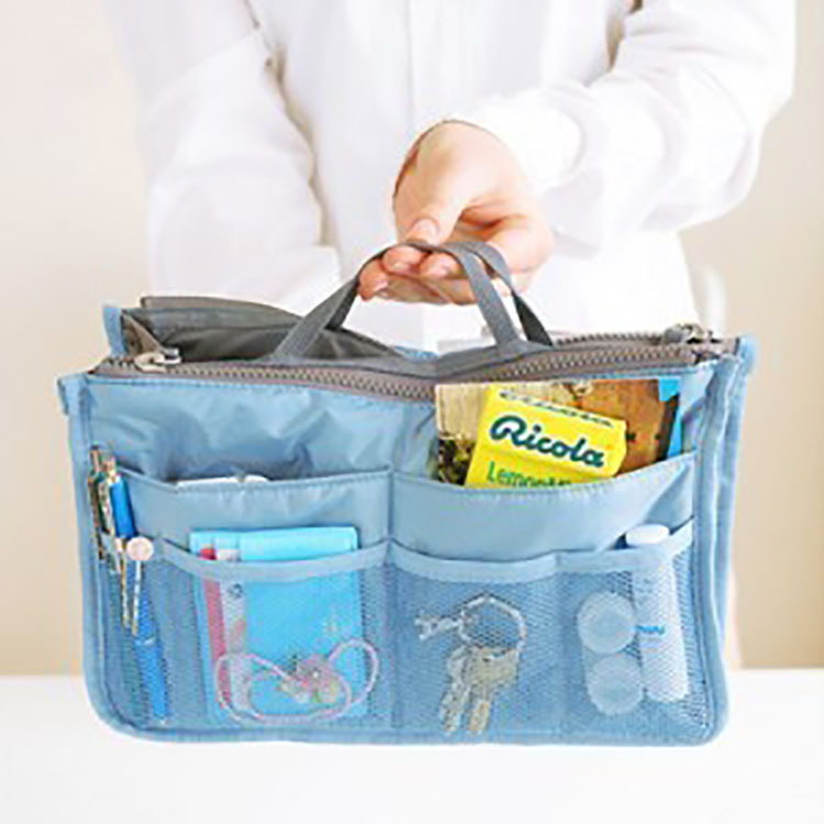 自立可能なトートバッグのインナーバッグ｜仕切りポケットたくさんつき、バッグの中をスッキリ整頓、化粧品収納バッグとしても大活躍！|undefined