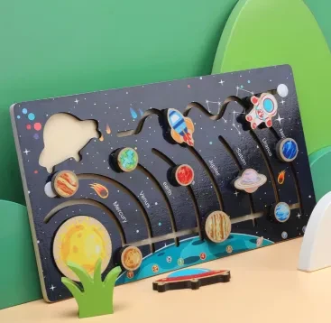 パズル太陽系のおもちゃ,子供用太陽系パズル |  木製宇宙ジグソー 惑星 就学前教育 学習モンテッソーリおもちゃ