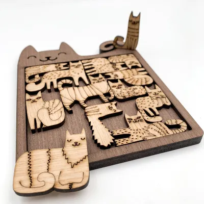 可愛い猫ちゃん リトアニアの木製パズル | 知育ゲーム 木のおもちゃ 猫好きの方へのプレゼントに最適
