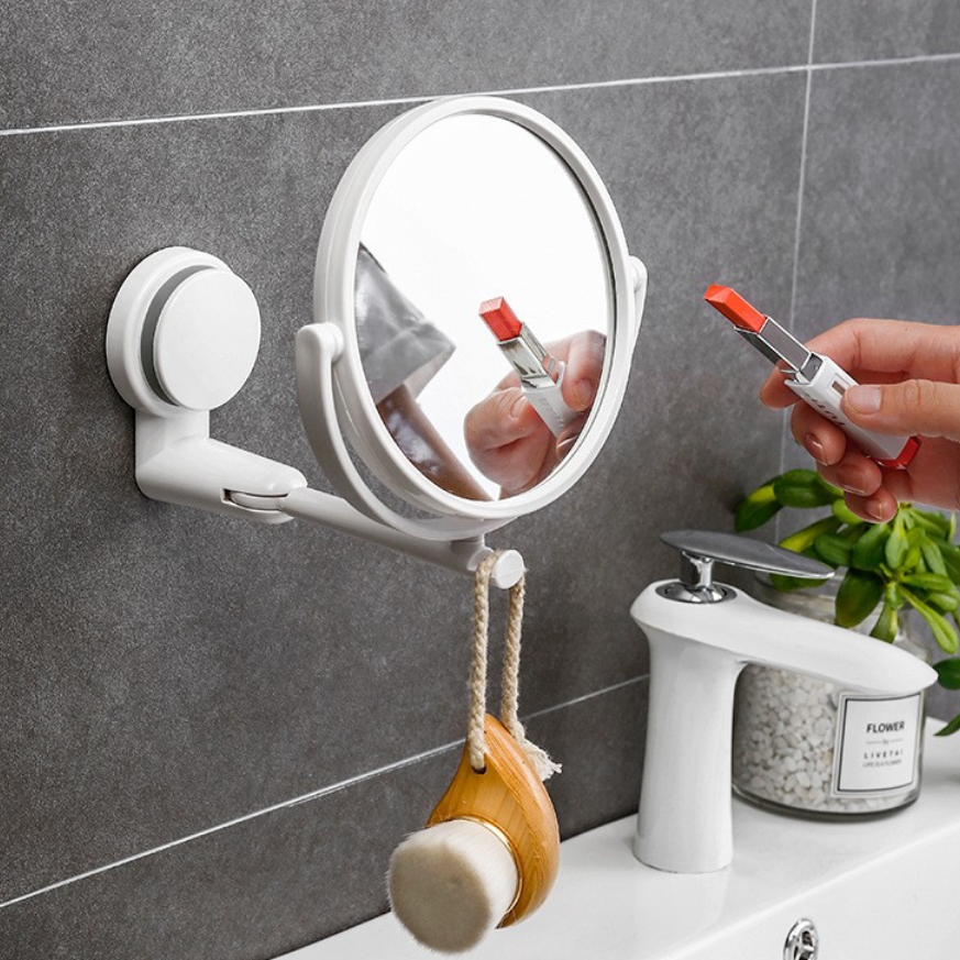化粧鏡 壁付けミラー 吸盤付き 浴室両面鏡｜角度は180度から360度まで自由に調整できる|undefined