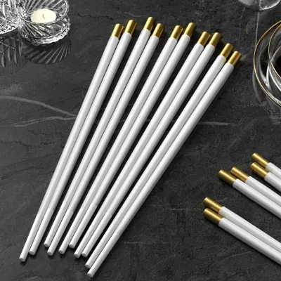 合金箸 5ペア｜プレミアム合金材料、簡単にハンドル、清潔で使用して