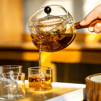 家庭用ガラス茶器セット｜ティーポット 耐熱ガラス直火可　シャープな雰囲気を醸し出し、優雅なお茶会を楽しめます