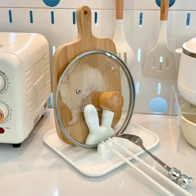 可愛いウサギの耳付き まな板スタンド｜鍋蓋置き 調理器具置き 調理中の清潔を保つツール