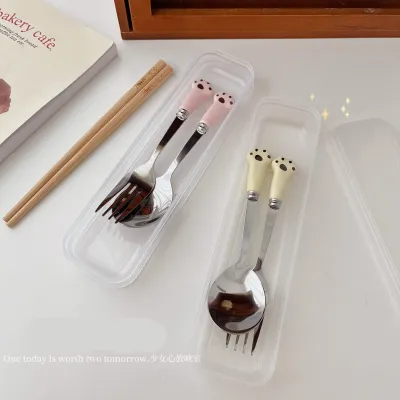 かわいい猫爪スプーン・フォーク・お箸セット｜insスタイル 食器セット 収納ボックス付き 女子風 子供に適用