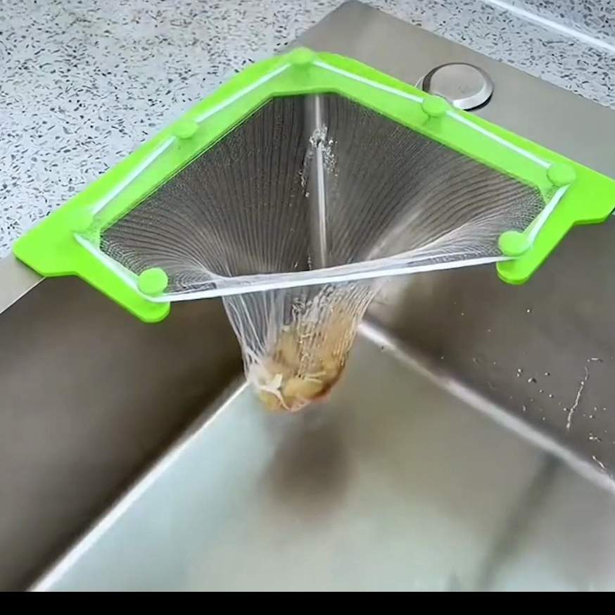 三角形コーナースポンジラック使い捨て水切りフィルター｜丈夫 スポンジも置けるキッチン用品 水切りネット シンクの角置き水槽の正常の使用に影響しません