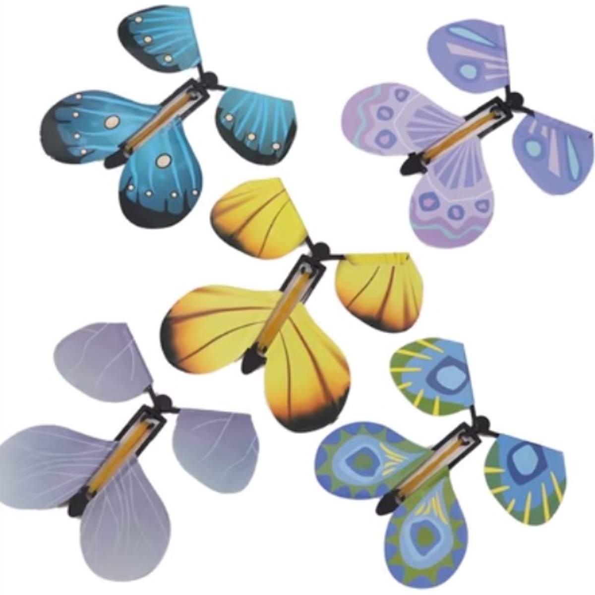 マジックフライヤー 飛び出すち蝶々　5個セット｜輪ゴムを時計回りまたは反時計回りに回転させると、蝶は自由に飛行します