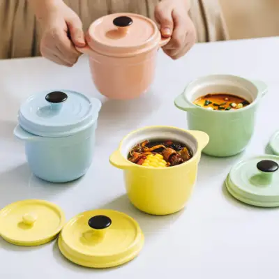 【樹可】茶碗蒸し用蓋つき耐熱容器（両手）｜マカロン色 セラミック製  