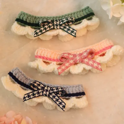 猫用 蝶結び首輪｜柔らかい毛糸編み 首回り調整可能 ペットへのお祝いプレゼント