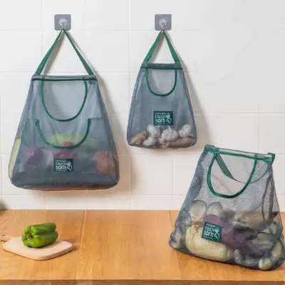  壁掛けメッシュバッグ｜野菜/果物収納袋 レジ袋 ネットバッグ 洗えるバッグ 浴室 キッチン用