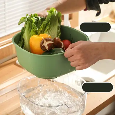 二層野菜水切り｜キッチン用品　野菜・果物利用可能　水を蓄積して節約できる