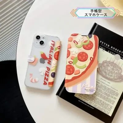 手帳型iPhoneケース｜大きな香ばしいピザが特徴的なスマホケースが登場(^^)