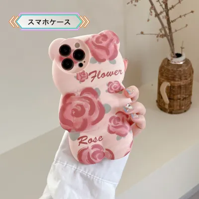 可愛いクマ型のiPhoneケース｜バラがいっぱいで、油絵の感じは高級感が溢れる