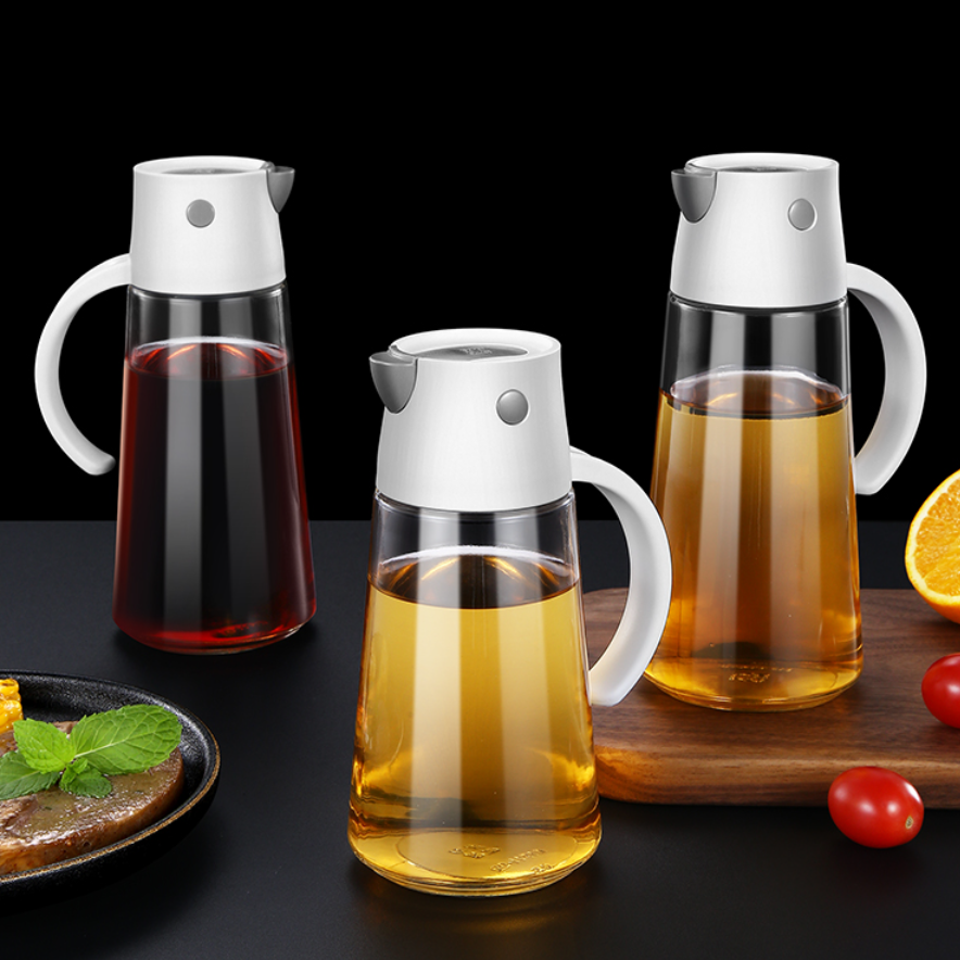 自動スイッチのガラス製オイル差し｜片手操作可能！蓋が重力で操作されるから油が垂れることもない！