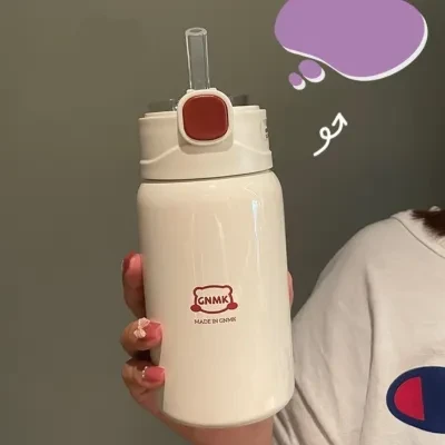 ストロー付き真空断熱ボトル350ml/450ml｜可愛いホワイト・レッド色合い