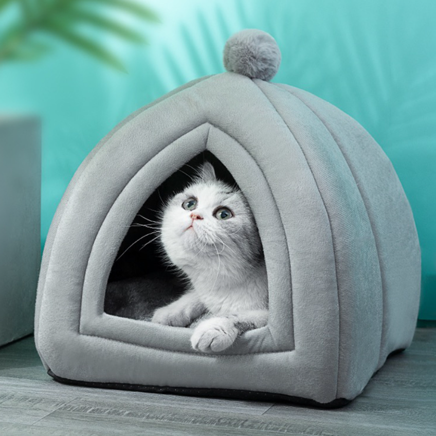 もこもこ猫ベッド｜ドーム型 ハウス ふわふわ 保温防寒 小型犬にも適用
