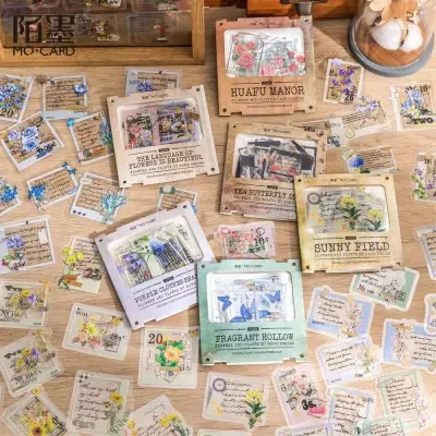 手帳シール｜花・植物・胡蝶・手帳デコ・30枚入り・貼れるのPET素材 ・可愛い文房具・手作り用・DIY用・コラージュ素材
