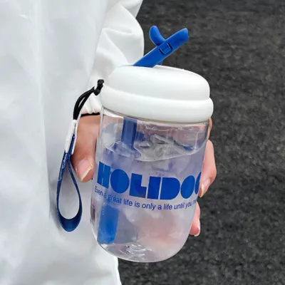 広口ストロー付きラウンド設計ウォーターボトル450ml｜手軽に持ち運ぶ♪ 