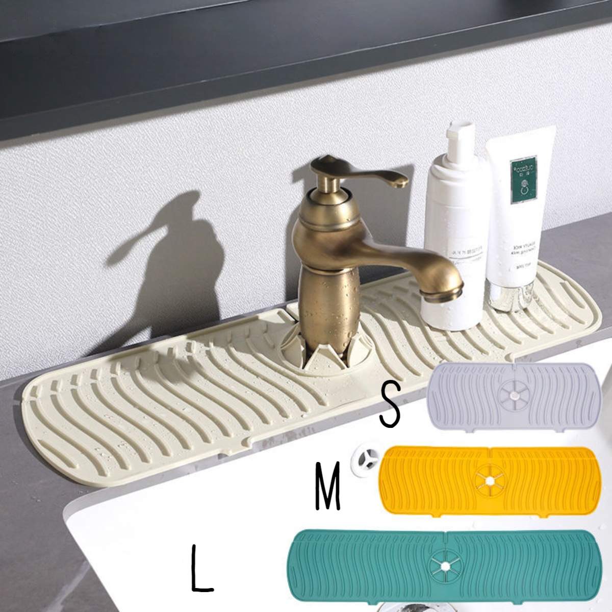 シリコン蛇口水切りマット｜壁側縁立てる可能な設計、キッチン・バスルーム・洗面台|undefined