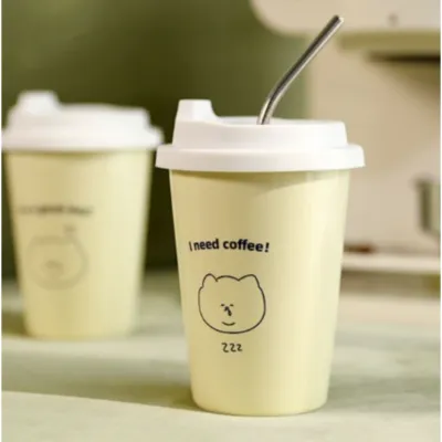 コーヒーカップ｜陶器・蓋付き・可愛い・ストロー