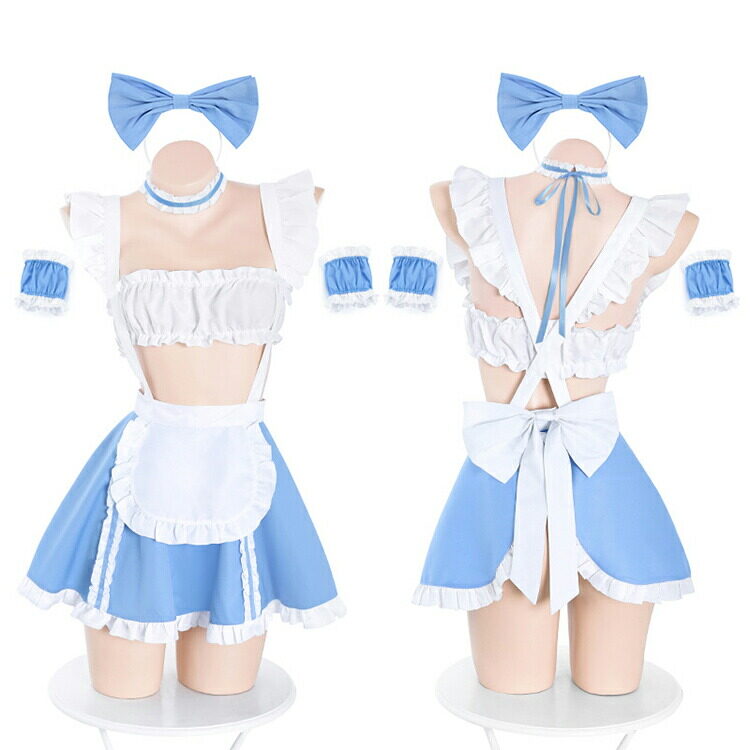 【日本国内発送】セクシーでとっても可愛い 萌え系メイド服 6点セット｜メイド風・ロリータコスチューム・ベビードール・コスプレ衣装・萌え萌えキュン・ポイント消化|undefined