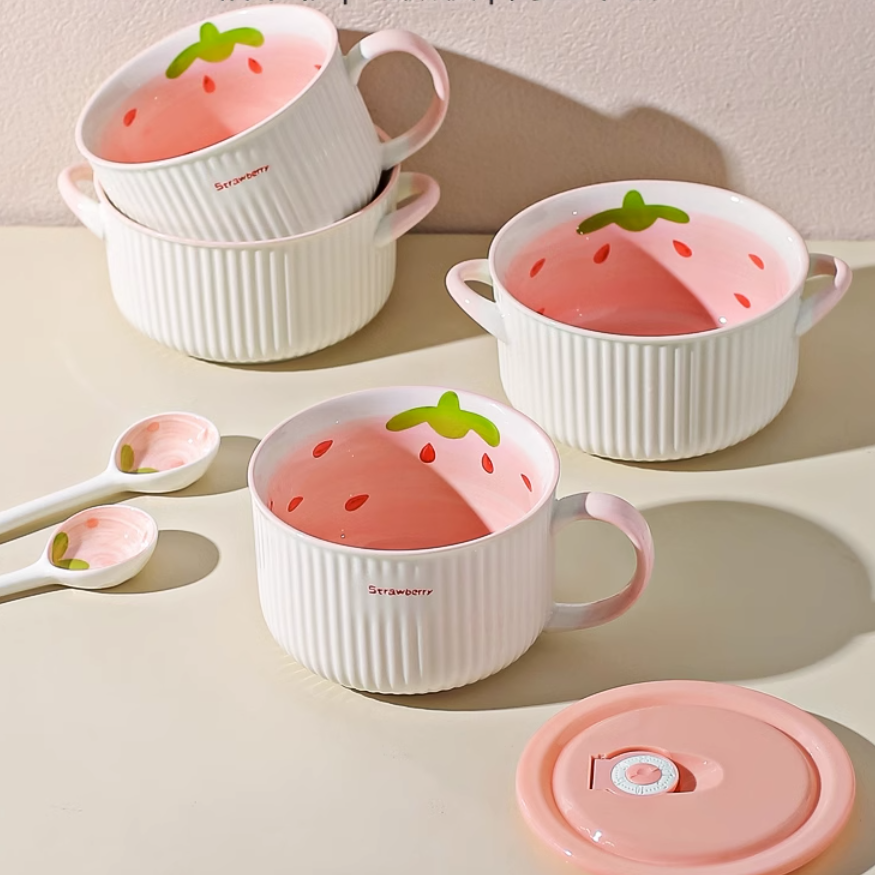 可愛いいちごの柄入り小型ボウル｜蓋付きで食品保存容器としてもOK|undefined